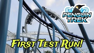 First Look SeaWorld Orlando Penguin Treks First Test Run Construction Update 42724 [upl. by Urba]