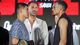 Dmitry Bivol vs Malik Zinad • FULL FACE OFF  Frank Warren amp Eddie Hearn 5 vs 5  DAZN Boxing [upl. by Larcher677]