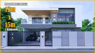 House Design  Modern House 2 Storey  12m x 15m with 5 Bedrooms [upl. by Nuahsed]