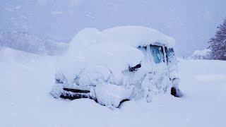 Heavy SnowCamping alone in a small car Car was completely covered with snow [upl. by Ellehcsor990]