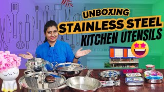 Kitchen Utensils Unboxing 🛍️  Stainless Steel for Safe Cooking amp Storage [upl. by Tobiah]