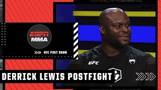 Derrick Lewis discusses his KO win at UFCVegas45 throwing his cup into the stands  UFC Post Show [upl. by Hannahs393]