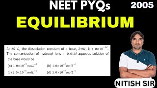 At 25°C the dissociation constant of a base BOH is 10×1012 The concentration of hydroxyl ions [upl. by Jeffrey]