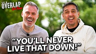 Gary Neville EMBARRASSES Jamie Carragher Over Liverpool Incident  The Overlap On Tour [upl. by Alrats]