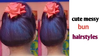 Messy bun  hairstyles for girls juda hairstyle for short hairsimple and elegant bun [upl. by Pussej]