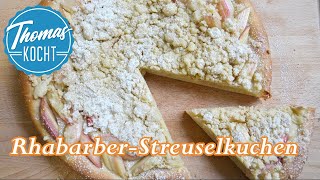 Rhabarberblech Kuchen  Einfacher Rhabarberkuchen vom Blech mit Streusel  Rezept  Kuchenfee [upl. by Aynad]