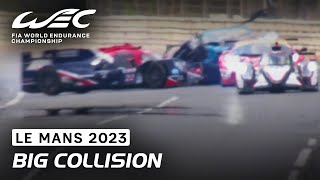 Big Collision on the Hunaudières I 2023 24 Hours of Le Mans I FIA WEC [upl. by Leiru]