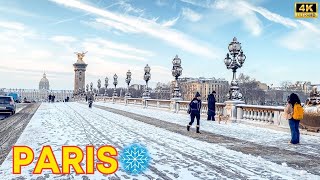 Paris France 🇫🇷  January 2024  Paris Snow 4K  Full Version ▶1h21 min [upl. by Ymirej]