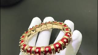 Tiffany amp Co Schlumberger 18K Yellow Gold Red Enamel Diamond Narrow Bracelet [upl. by Atinrev]