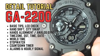 Casio GShock GA2200 Detail Setting Tutorial Time Date Sync Timer Alarms GA2200 Mod 5674 [upl. by Leahcar]