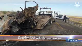 Mueren calcinadas cinco personas en accidente carretera Hermosillo  Bahía de Kino [upl. by Arataj]