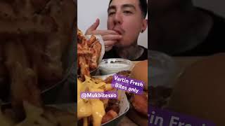 Vartin Fresh ASMR Wingstop fried chicken sandwich cheeseburger voodoo fries Mukbang bites only fyp [upl. by Nylzor771]