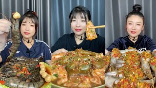 【XueYan Mukbang】ASMR Black tiger shrimp🦐🦐salmon mixed with shrimp🐠🍤stuffed shrimp🦐🦐mukbangasmr [upl. by Tillion]