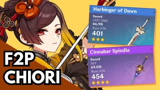 Chiori Weapon Comparison Cinnabar Spindle vs Harbinger of Dawn [upl. by Welton840]