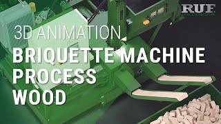 Wood briquette machines  Wood chip briquetting with RUF  3D visualization of the process [upl. by Jarvis]