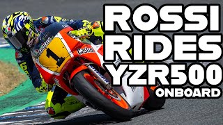 ROSSI RIDES 1986 YZR500  Full on board lap of Jerez with The Doctor [upl. by Ennovart]