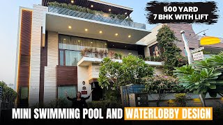 Inside a 500 yard Modern Design 7 BHK House With Lift Water Body Design Mini Swimming Pool [upl. by Juley]