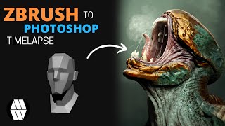 ZBrush to Photoshop Timelapse   Alien Bust concept [upl. by Ecilahc845]