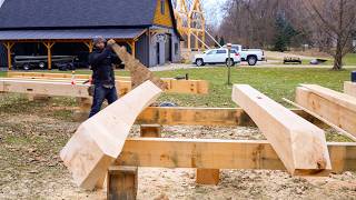 Cutting A Curve In a Giant Timber  Collar Tie Timber Frame House Ep 10 [upl. by Nesrac]