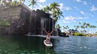 Hilton Waikoloa Village in Kona Hawaii Stand Up PaddleBoarding in the hotels lagoon [upl. by Nylcoj]