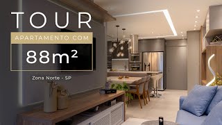 TOUR EM APARTAMENTO DE 88m² COM DECORAÇÃO INSPIRADORA [upl. by Kreager]