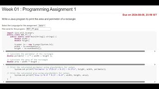 NPTEL Programming In Java Programming Assignment July 2024 Swayam Week 01 Programming Assignment 1 [upl. by Janek32]