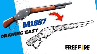 How to draw M1887 Shotgun Free Fire  drawing shotgun free fire  shotgun drawing easy step by step [upl. by Ellehcal]