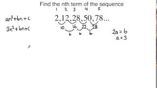 Level 2 Further Maths GCSE  Nth term of a quadratic sequence [upl. by Charbonnier37]