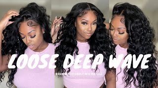 MUST HAVE Beginner Friendly  Loose Deep wave wig install ft Wiggins Hair [upl. by Atterahs95]