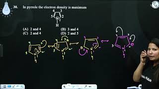 In pyrrole the electron density is maximum [upl. by Atnahsa]