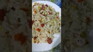 Fried rice with hotdog chorizoegg and mix vegetables cooking [upl. by Rubetta]