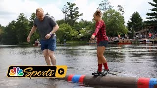 Average guy log rolling vs10 year old pro at the Lumberjack World Championships I NBC Sports [upl. by Borlow]