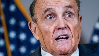 Rudy Giuliani appears to sweat hair dye as he makes election claims without evidence [upl. by Adialeda171]