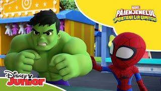 💪 Rinocerul vs Hulk  Păienjenelul Marvel și prietenii lui uimitori  Disney Junior România [upl. by Hgielhsa]