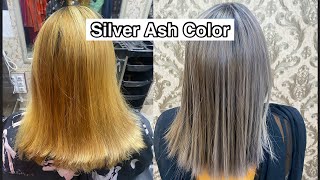 Silver gray hair color highlights  Yellow to ash blonde toner  Lashes Beauty Parlor [upl. by Romie817]