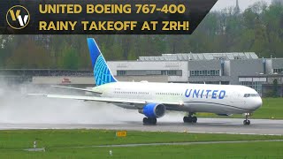 United Boeing 767400 awesome water spray takeoff at Zurich Airport [upl. by Vincent]