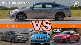 2023 Acura Integra vs Audi A3 vs Mercedes A220 vs BMW 2Series Gran Coupe [upl. by Sisxela]