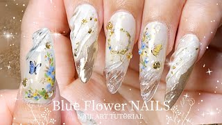 Make Nails ASMR  Nail Art Tutorial  Blue Flower Nail Art  Autumn Nails  Fall Nail Art  GelX [upl. by Phillie]