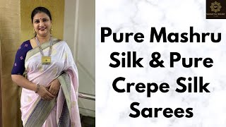 Pure Mashru Silk amp Pure Crepe Silk Sarees  SamathaReddyStudio [upl. by Ylrahc476]