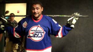 NHL Star Dustin Byfuglien Dons Winnipeg Jets Sweater for the First Time [upl. by Stilla]