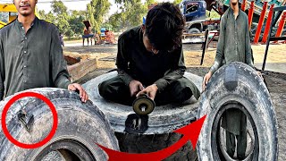 Extremely Skilled Teenager Repairing Harshly Damaged Heavy Duty Tyre [upl. by Sarid756]