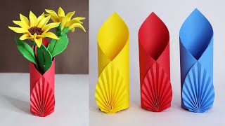 How to Make A Flower Vase At Home  Easy Paper Flower Vase  Simple Paper Craft [upl. by Otilia]