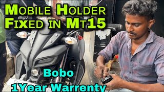 BOBO Mobile Holder With Charger Fixed in Yamaha MT15 Bikers cafe Salem Mathi Jamster  Modification [upl. by Sneed]