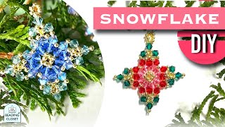 Crystal Beaded Snowflake Ornament Tutorial [upl. by Hoyt]