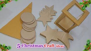 5 Economical Christmas Decoration idea made with Cardboard  DIY Affordable Christmas craft idea🎄127 [upl. by Eceer]