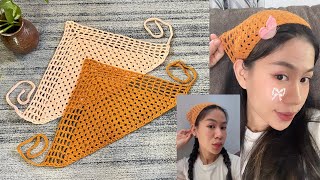 Easy Crochet Bandana Combine Granny Net Stitch Tutorial [upl. by Evette]