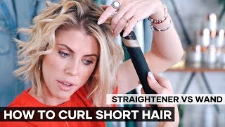 How To Curl Hair With A Straightener VS Wand  SHORT HAIR [upl. by Olethea]