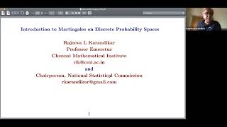 Lecture 1  Introduction to martingales on discrete probability spaces by Prof Rajeeva Karandikar [upl. by Hooker]