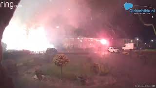 Vuurwerk explosie in Midwolda vastgelegd op camera [upl. by Dnalor373]