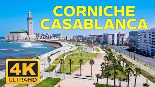 Hassan 2 Corniche Casablanca 4K 60FPS Walking Tour  4K Morocco [upl. by Hannan282]